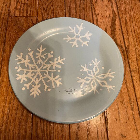 St. Nicholas Square Hand Painted Decorative Cookie Plate w/ Snowflakes - Picture 1 of 1
